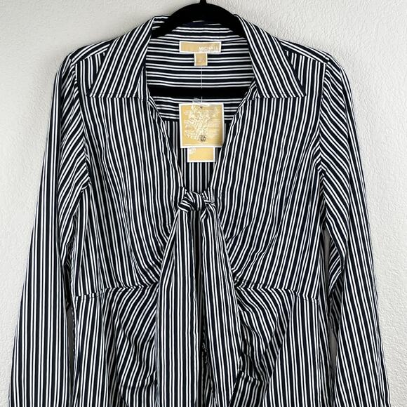 Michael Kors Navy Stripe Tie Front Long Sleeve V-Neck Mini Shirt Dress 4/SM NWT - Picture 5 of 15